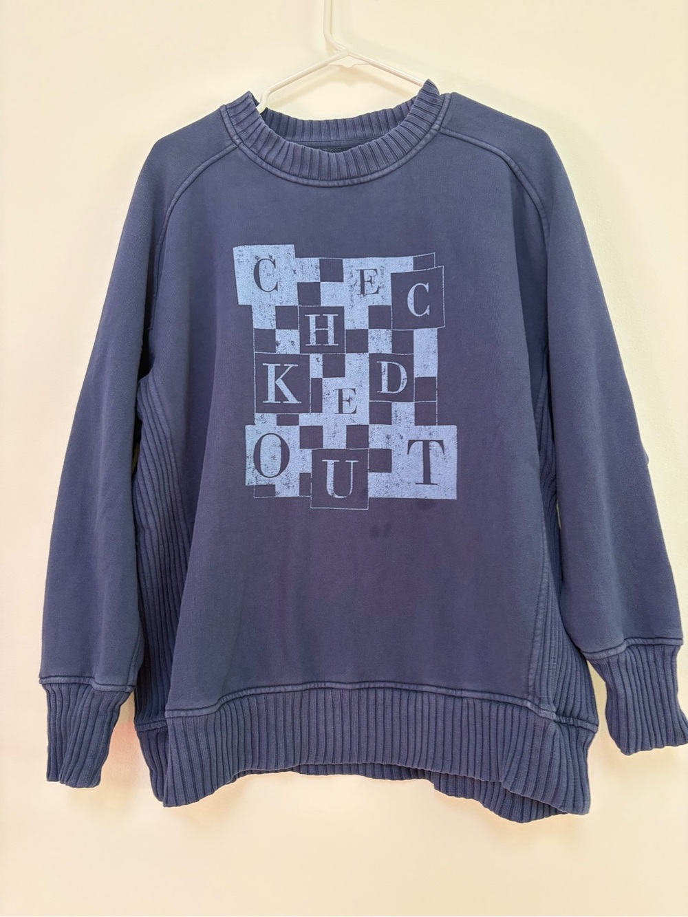 Aerie Checked Out Oversized Sweatshirt Blue XS
